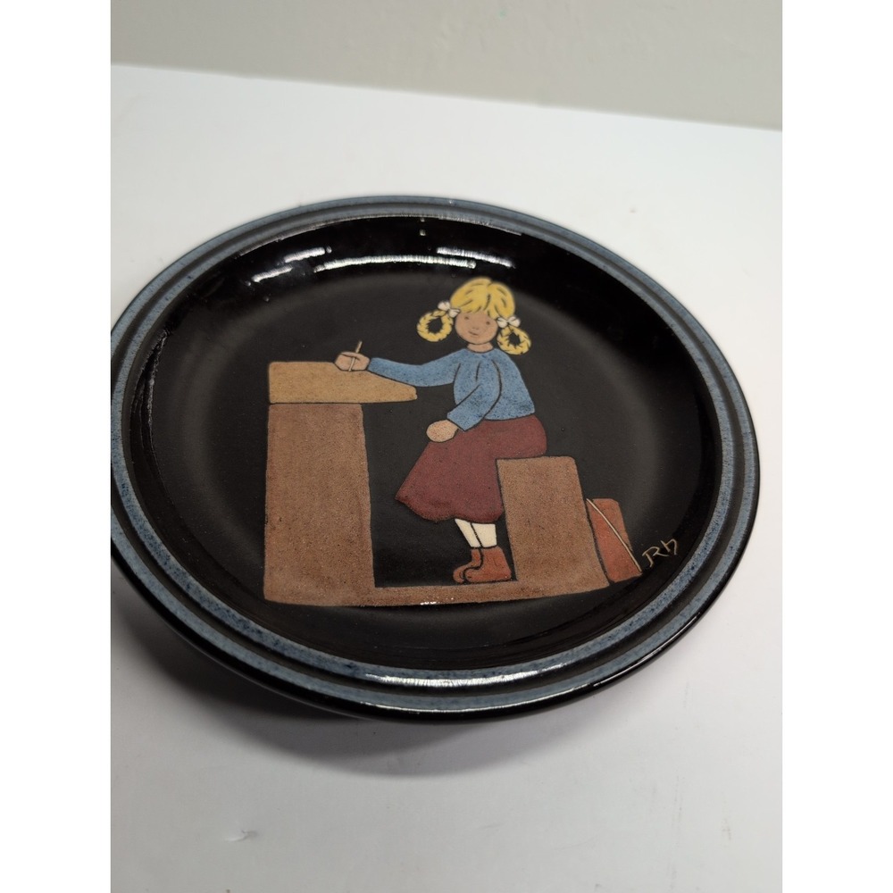 Rheinfelden Handarbeit Folk Art Pottery Wall Plate School Girl